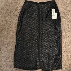 ✨ A.T.E “Wildest Dream” Black Shimmer Midi Skirt – Size 6 – NWT – MSRP $89